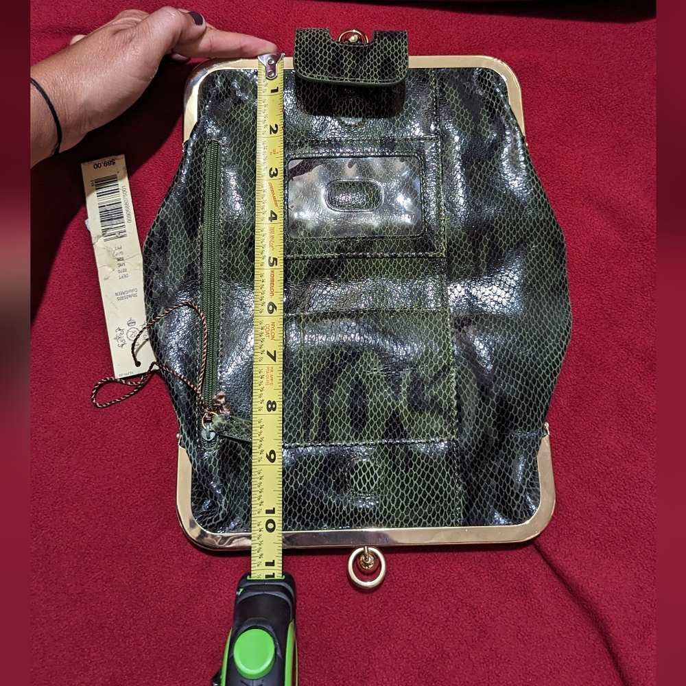 Kate Landry Coin Closure Clutch Snakeskin Animal Print Green Gold HTF NWT - Picture 5 of 8